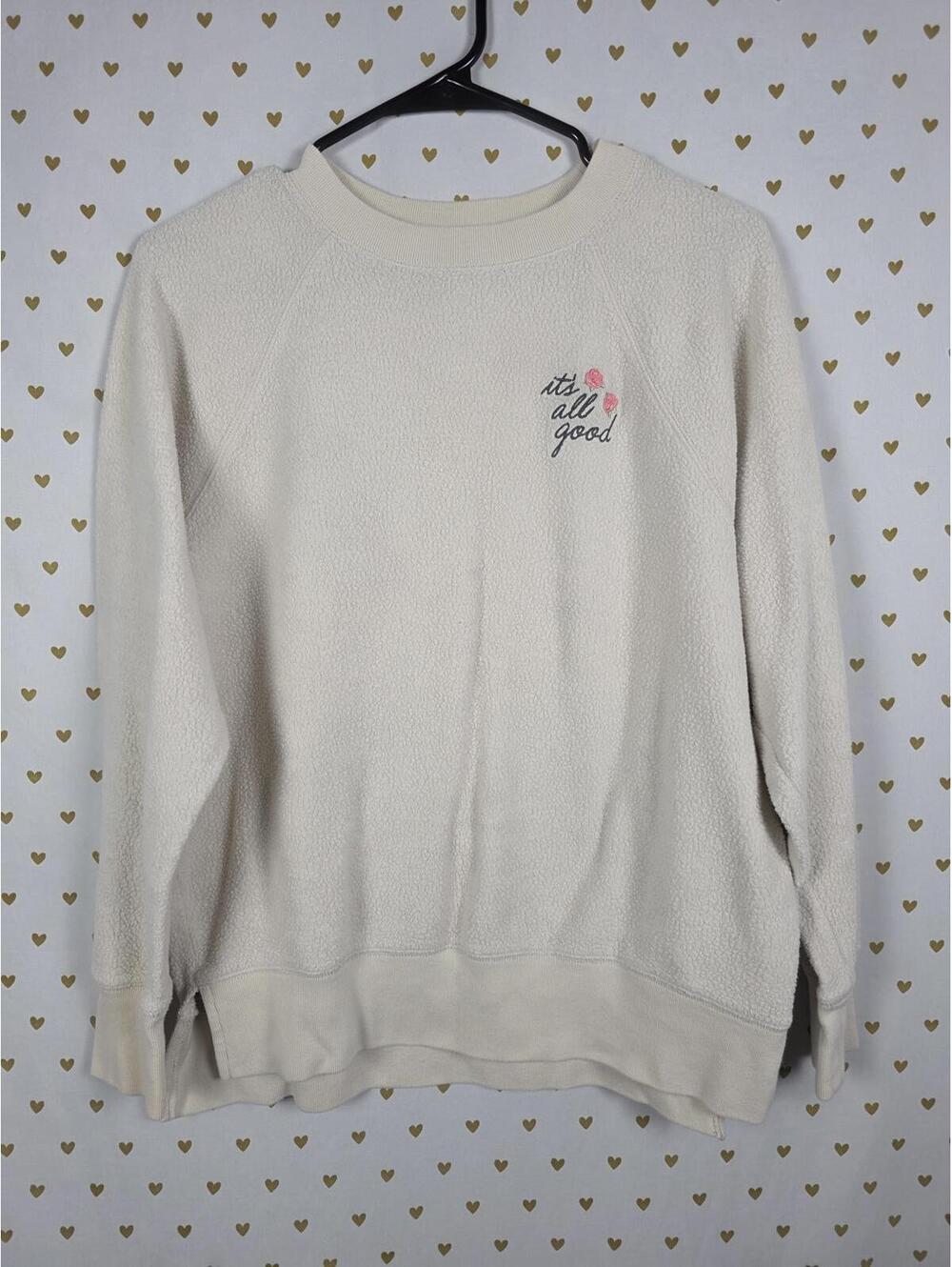 Victorias Secret Pink Sherpa Crew Neck Sweater ITS ALL GOOD oversized xs